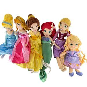 Disney Princess Plush Dolls Set Cinderella Belle Ariel Rapunzel Aurora